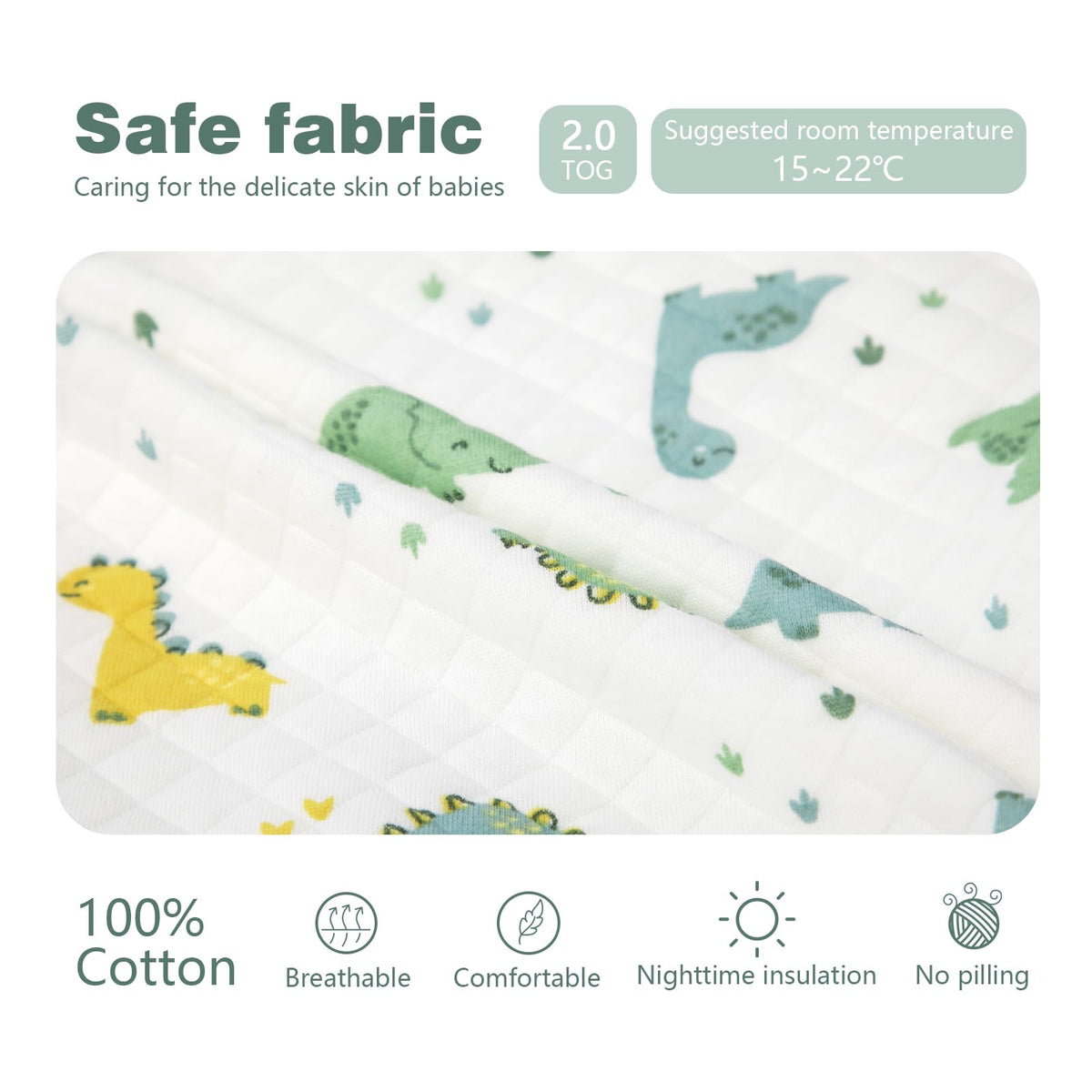 Baby Sleeping Bag with Feet, 2.0 Tog, Removable Sleeves 6-18 months