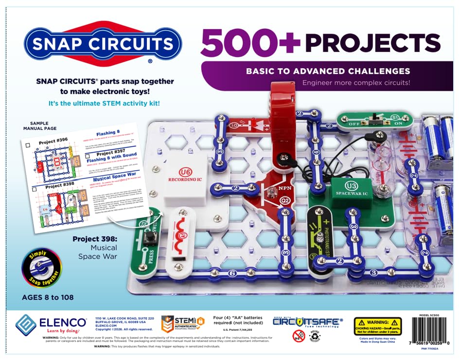 SNAP CIRCUITS Jr. SC-100 STEM Electronics Kit, 100+ Projects, Ages 8+