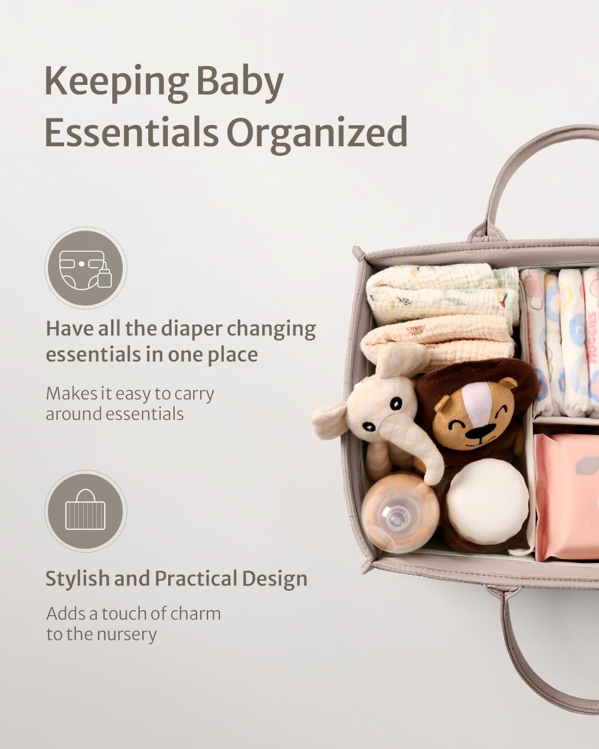 Blissful Diary Nappy Caddy Organiser, Baby Diaper Caddy for Nappy Station, Stylish Storage Basket for Newborn Essentials, Baby Shower Gifts for Girl or Boy, Sage Green