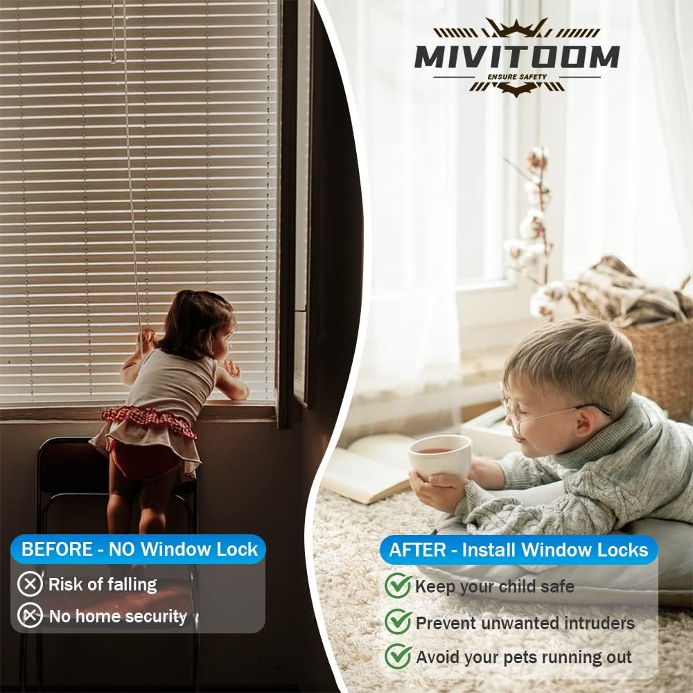 2pcs Window Locks Set for UPVC Windows,Window Restrictor Locks for Children Security with Screws Keys