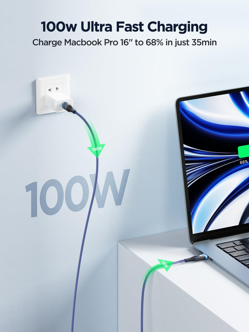 100W USB C to USB C, Fast Charging Cable 3M Long Type C Cable C to C Charger Fast Charg Lead Usbc to Usbc for iPhone 16 15 Pro Max Plus MacBook iPad Pro/Air Samsung Galaxy S23/S22/S21 Google Pixel