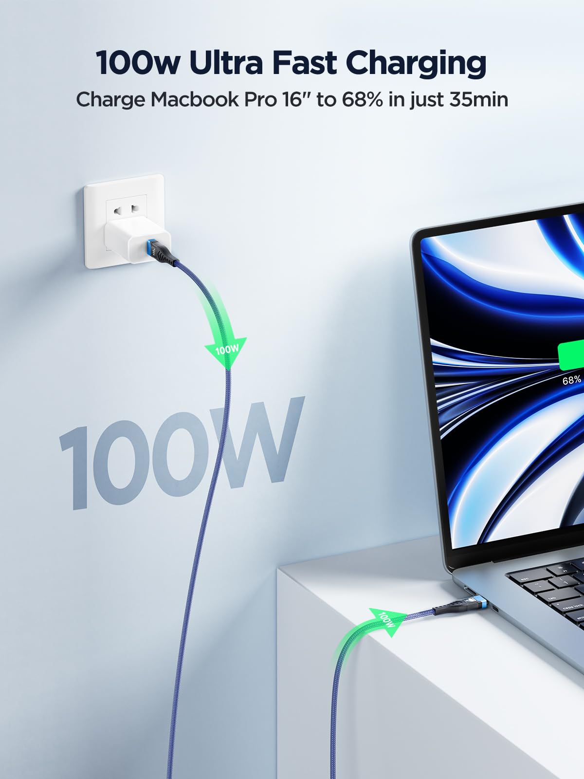 100W USB C to USB C, Fast Charging Cable 3M Long Type C Cable C to C Charger Fast Charg Lead Usbc to Usbc for iPhone 16 15 Pro Max Plus MacBook iPad Pro/Air Samsung Galaxy S23/S22/S21 Google Pixel