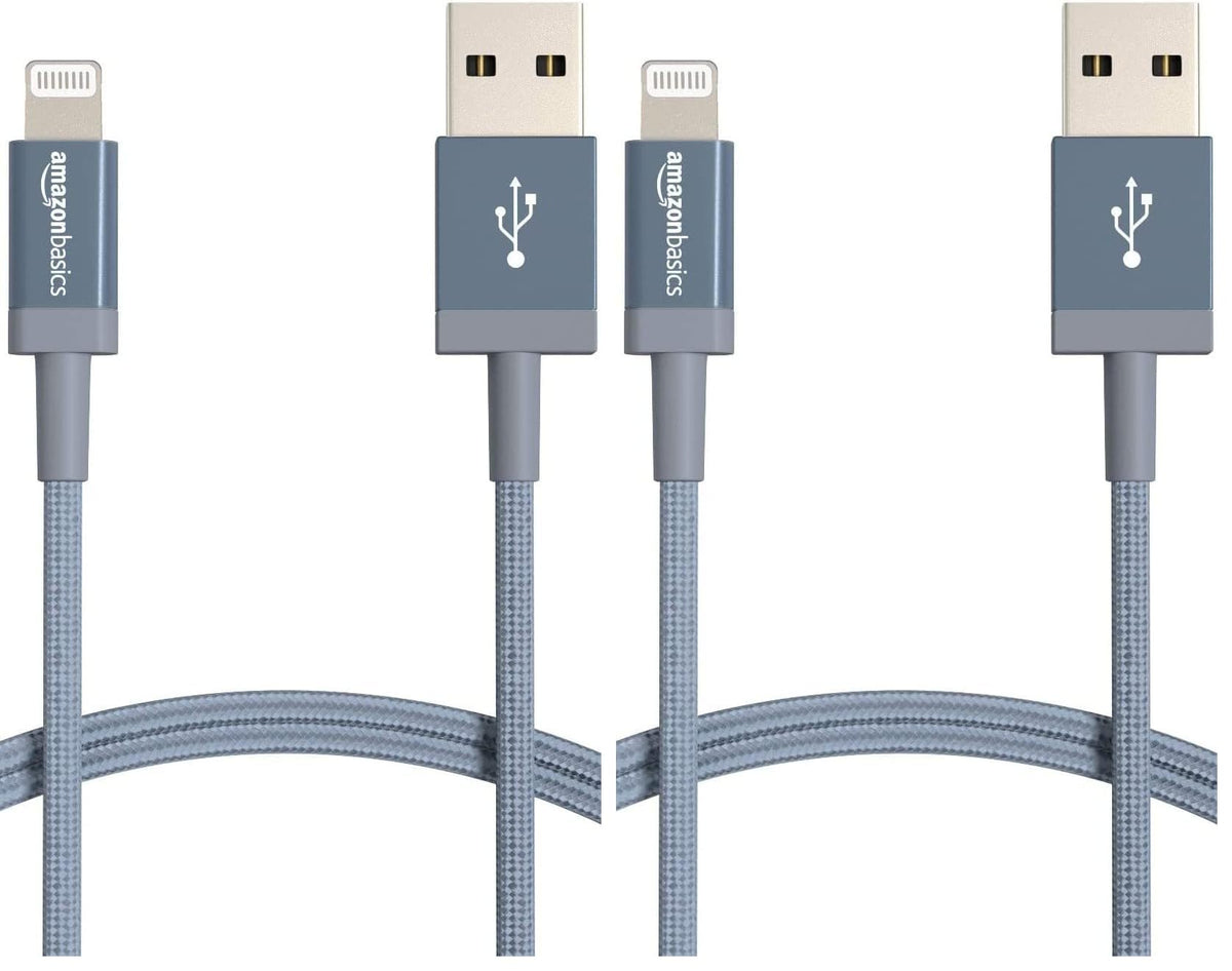 Amazon Basics USB to Lightning Cable, Nylon Braided Charger for iPhone 14 13 12 11 X iPad, 0.9 m, Silver