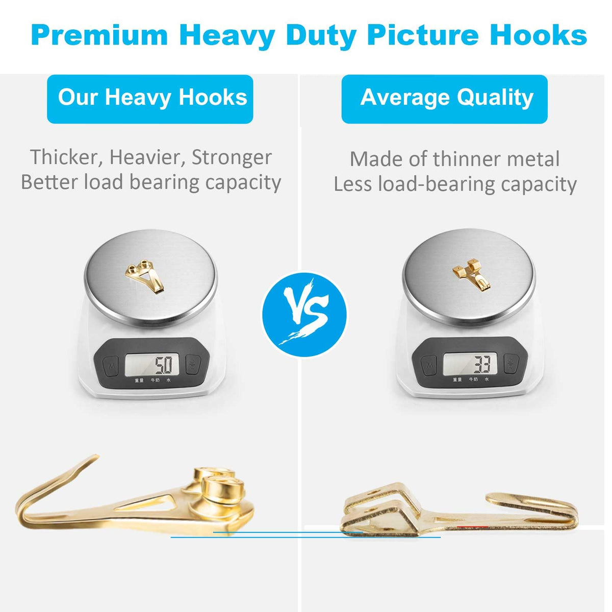 YHYZ Picture Hooks Heavy Duty, Picture Hanging Kit: Hangers (50 30 20 10 lbs) + Small Nails, Hanging Clock Photo Mirror Painting, for Plasterboard Wood Dry Walls Hardwall