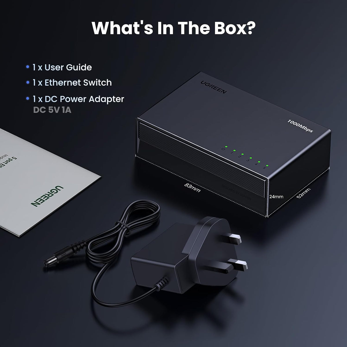 UGREEN 5 Port Gigabit Network Switch, Ethernet Splitter Hub