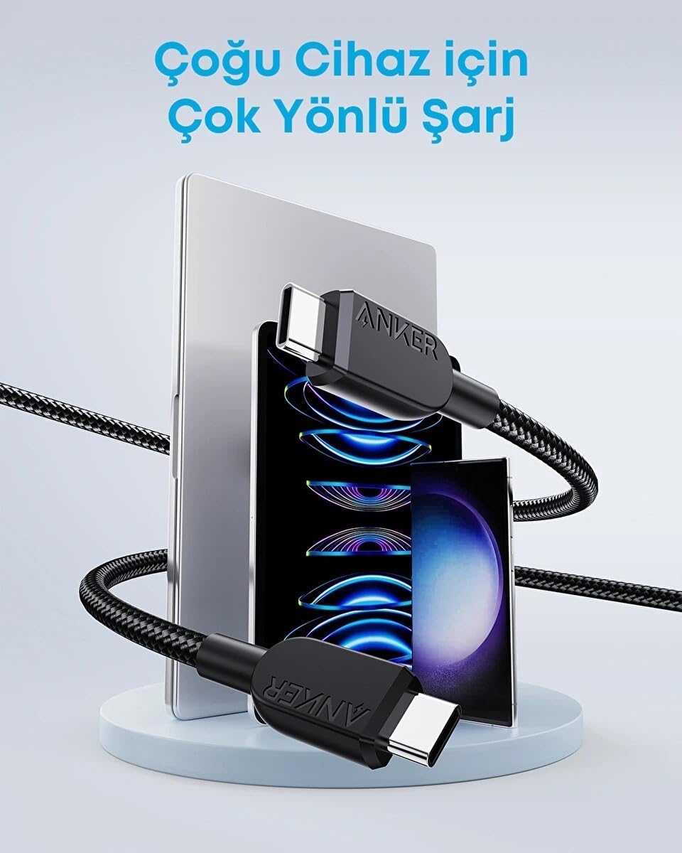 Anker 240W USB-C to USB-C Cable, 3 ft/0.9m Double Braided Nylon Type-C Charging Cable, for MacBook Pro, iPhone 17/16/15, iPad Pro, Samsung Galaxy,and More (Charger Not Included)