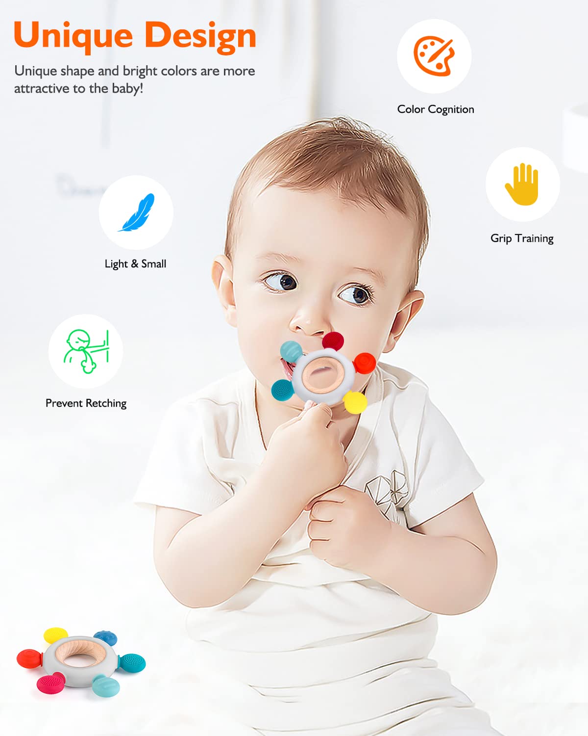 akolik Teething Toys for Baby,Teething Relief Teether Toys for Babies 3-6-12 Months, Silicone Sensory Wooden Teething Toys, BPA-Free,Baby Essentials for 3-6 Months Boy, Girl Toddlers