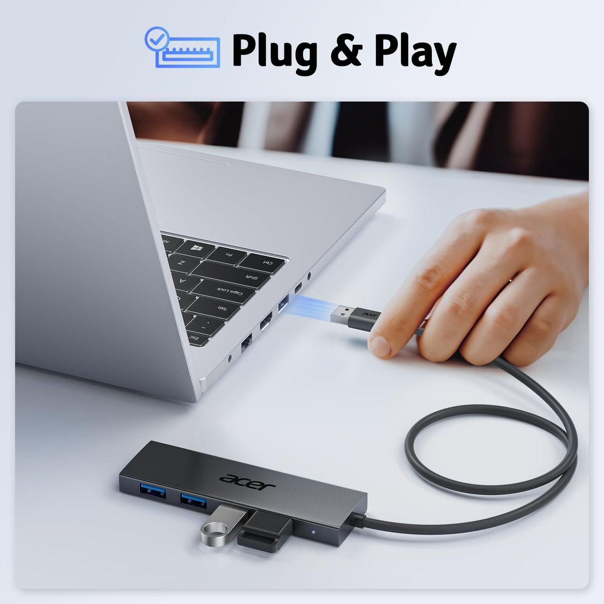 Acer USB Hub 3.0, Ultra Slim USB Adapter 4 Ports Splitter with Powered USBC