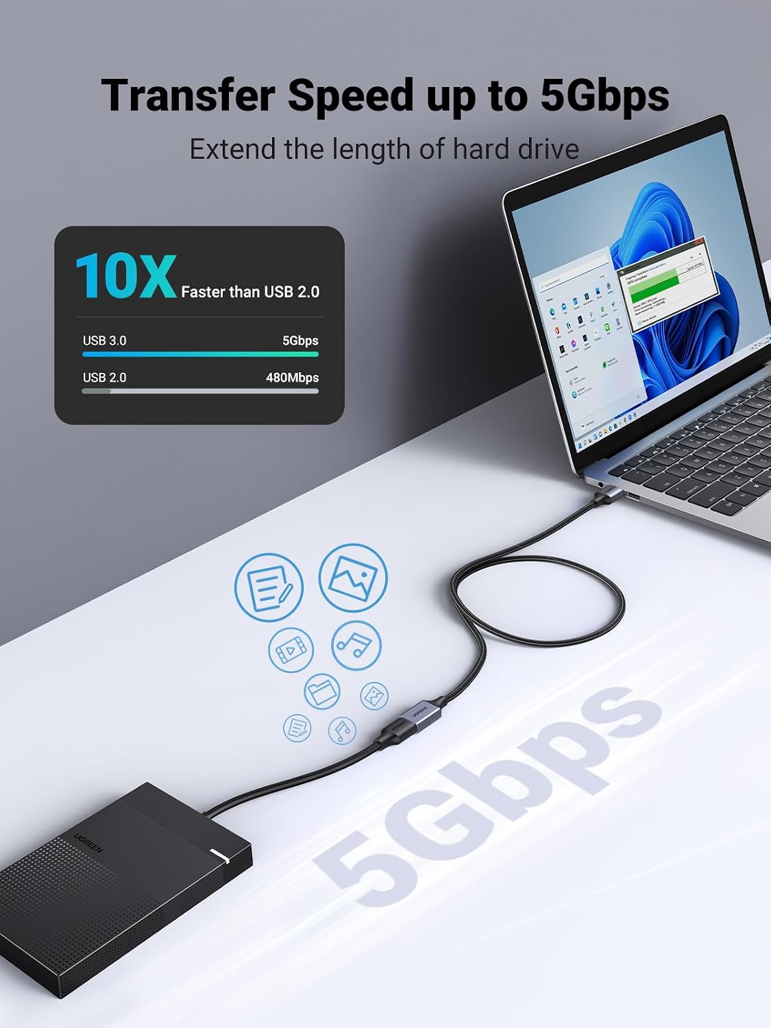 UGREEN USB 3.0 Extension Cable A Male to A Female Aluminium 5Gbps 1M