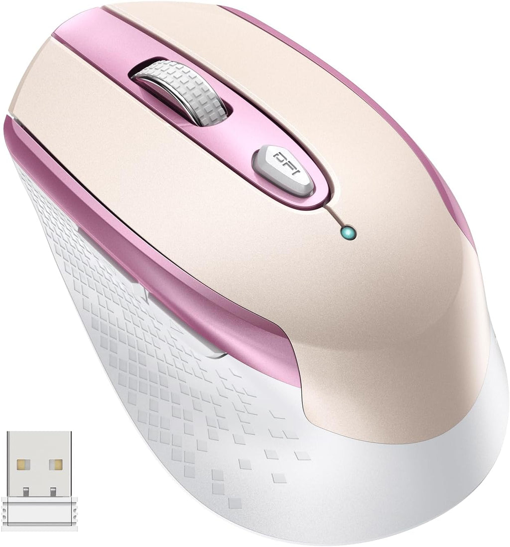 cimetech Wireless Mouse, 6 Buttons Mouse Silent Efficient Design, Suitable for Hand Size & Comfortable Grip, Office Mouse for Laptop PC Computer Tablets Windows Linux, 3 Adjustment Levels, Pinlk