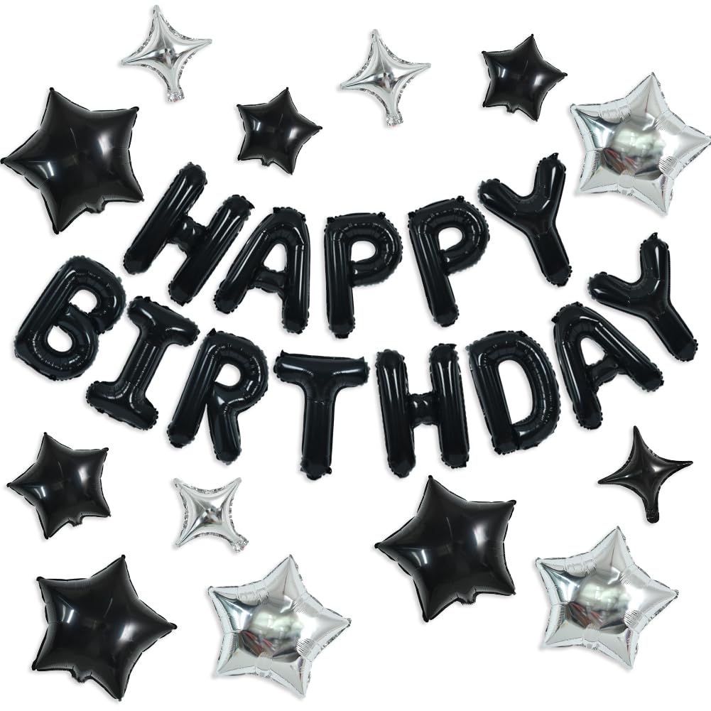 TONIFUL 16 Inch Black Happy Birthday Balloons Banner Decorations for Men