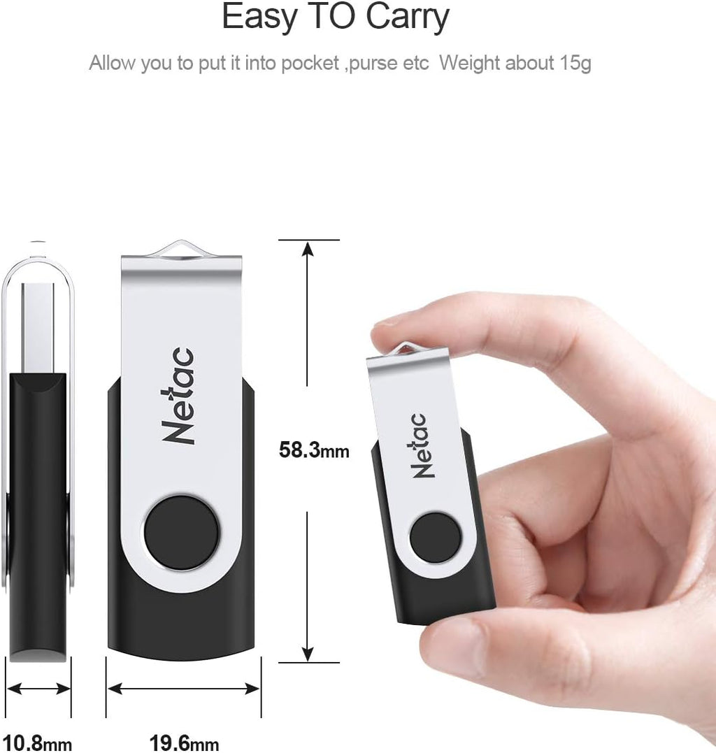 Netac 64GB USB 2.0 Flash Drive, Swivel Design Memory Sticks, Pen Drive, Usb Sticks for Data Storage, Zip Drive and jump Drive with LED Light