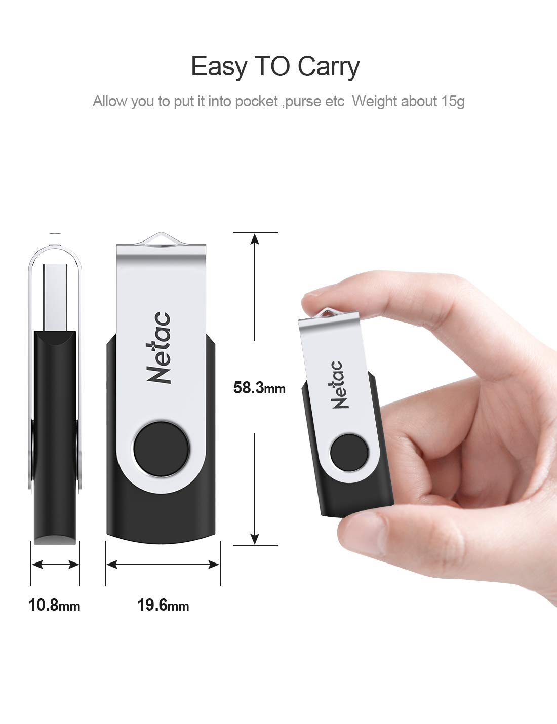 Netac 64GB USB 2.0 Flash Drive, Swivel Design Memory Sticks, Pen Drive, Usb Sticks for Data Storage, Zip Drive and jump Drive with LED Light