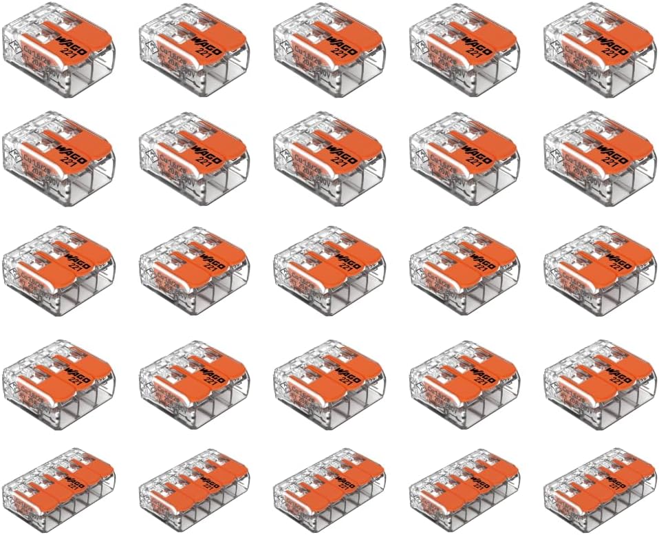 Wago 2 Port (10) 3 Port (10) 5 Port (5) 221 Splicing Connector, Lever-Nut Assortment Pocket Pack for All Wire 12-24 AWG, ‎Pack of 25, Transparent