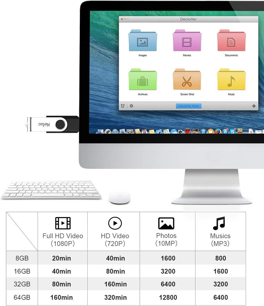 Netac 64GB USB 2.0 Flash Drive, Swivel Design Memory Sticks, Pen Drive, Usb Sticks for Data Storage, Zip Drive and jump Drive with LED Light