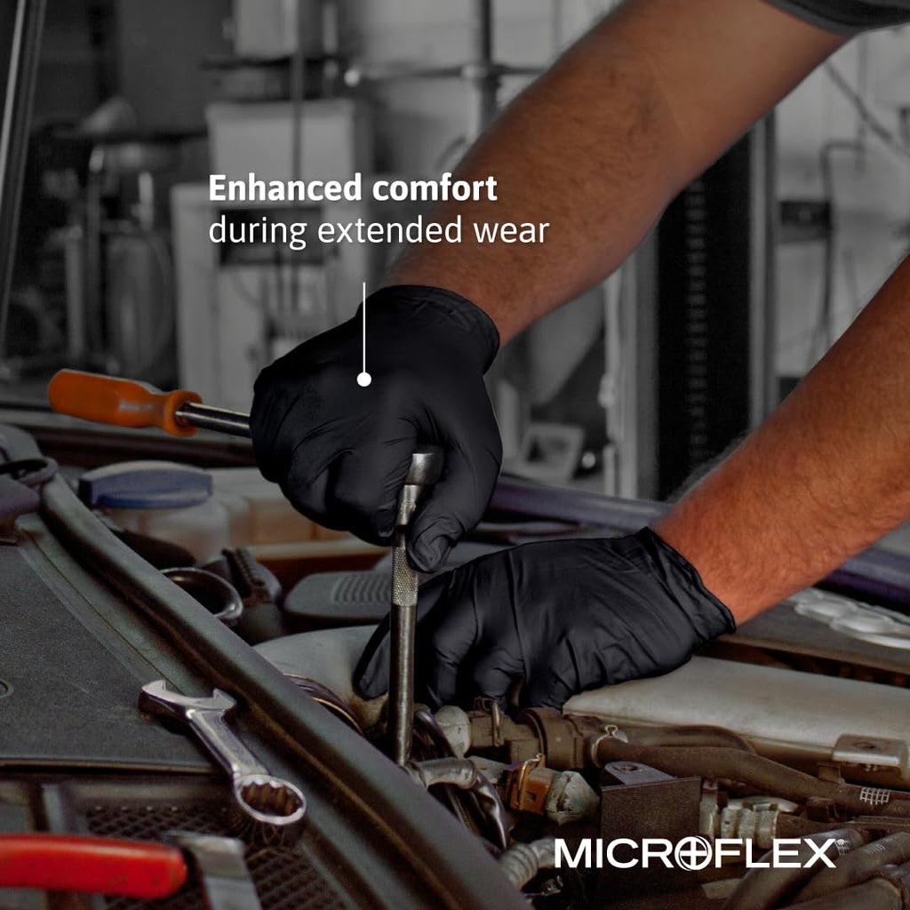Ansell Microflex 93-732 Disposable Gloves, Black, Size XL, 100 Pcs