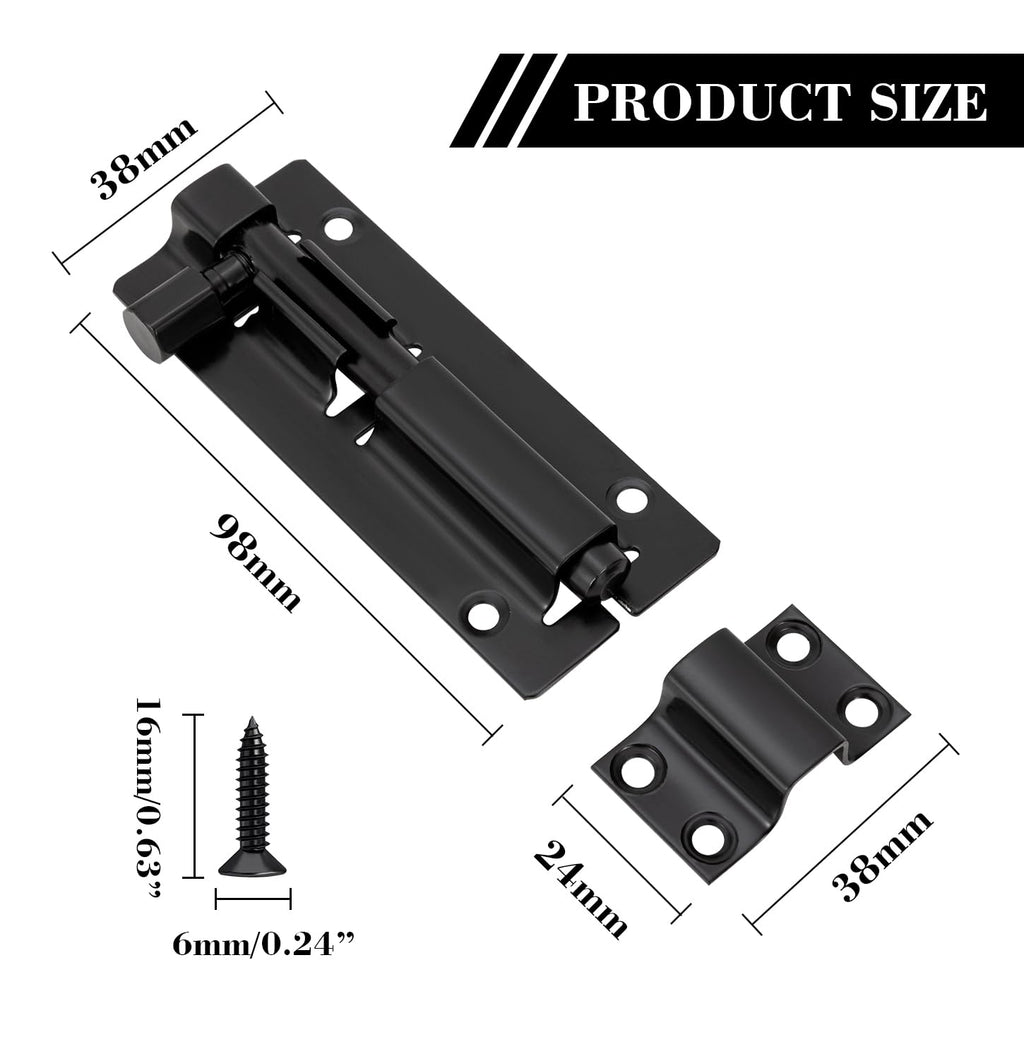 Door Lock Bolts 3"(75mm), 304 Stainless Steel Door Latch Slide Bolts Lock with Screws for Bathroom Bedroom Shed Garden Toilet, 3 Inch