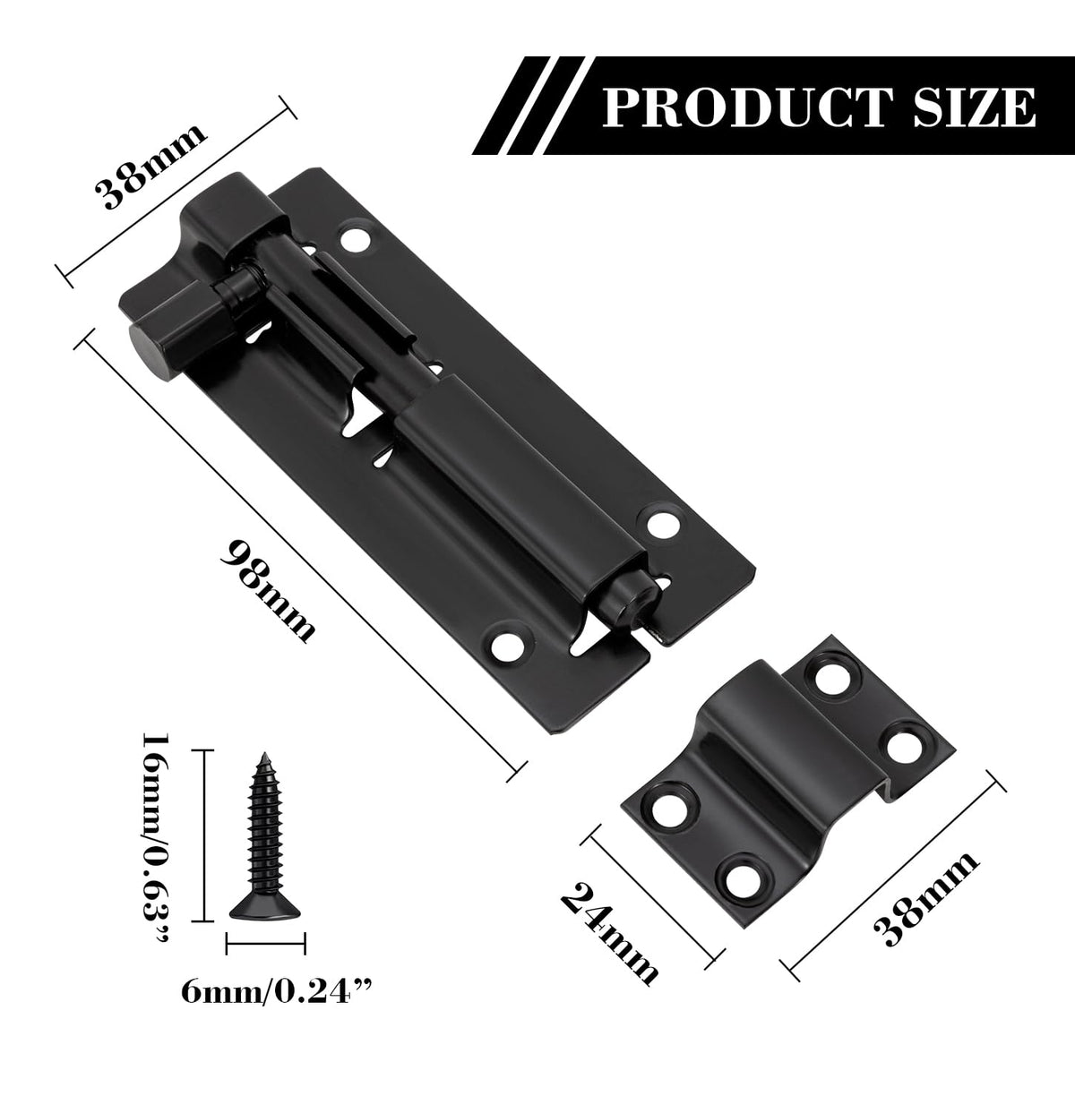 Door Lock Bolts 3"(75mm), 304 Stainless Steel Door Latch Slide Bolts Lock with Screws for Bathroom Bedroom Shed Garden Toilet, 3 Inch