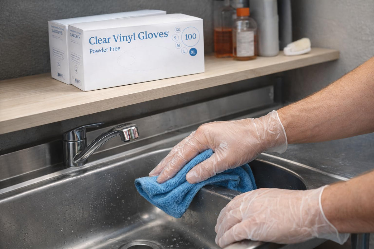 1ABOVE 100 Clear Vinyl Disposable Gloves Small, Powder-Free Latex-Free Ambidextrous Gloves for Food Handling Except Fatty Foods, Cleaning, Hairdressing, Beauty & Everyday Tasks