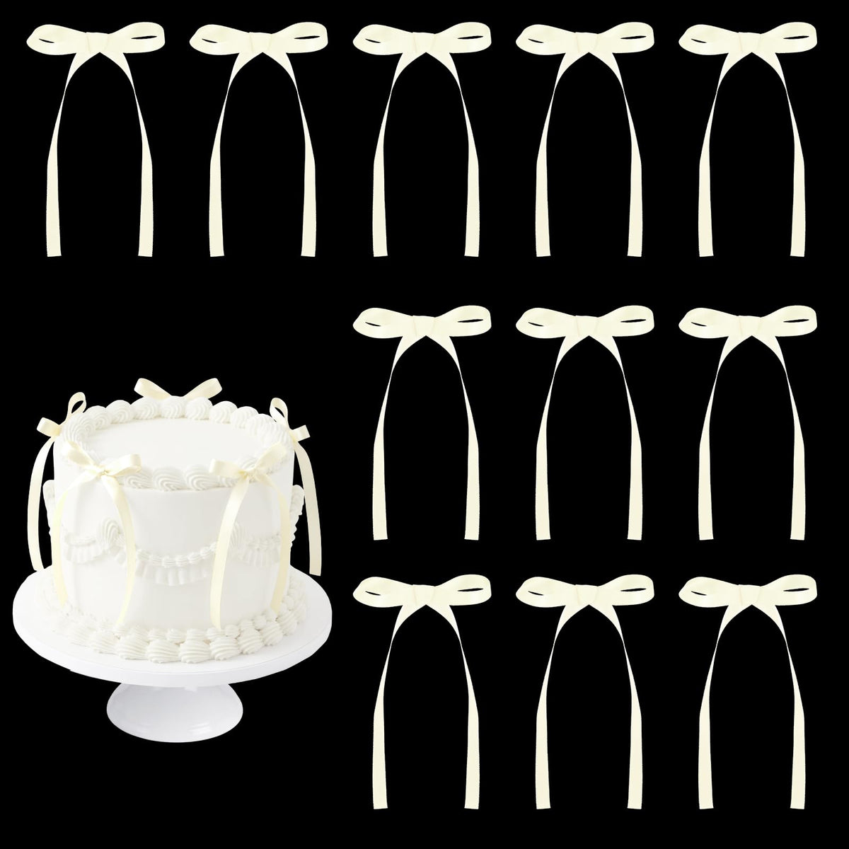 30 Pack Bow Cake Toppers Black Ribbon Bows for Cake Halloween Party Decor
