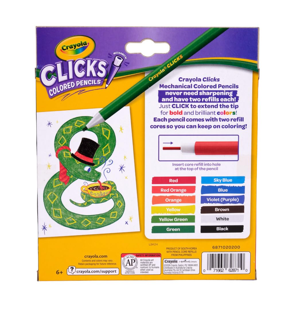Crayola Clicks Retractable Tip Markers (10ct), Washable Cone Tip Art Marker Set, Cute Aesthetic School Supplies, Classroom Must Haves, Ages 8+