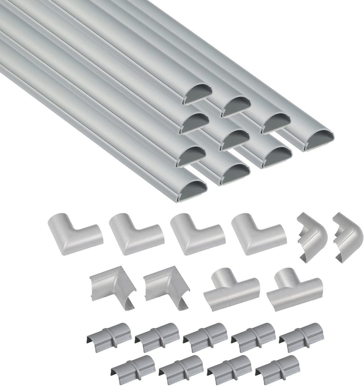 D-Line 30x15mm Cable Trunking 4m Multipack, Half Round Profile, Self-Adhesive Wire Cover, Paintable Cable Management - 10x 30mm (W) x 15mm (H) x 40cm Lengths and Accessories - Aluminium-Effect