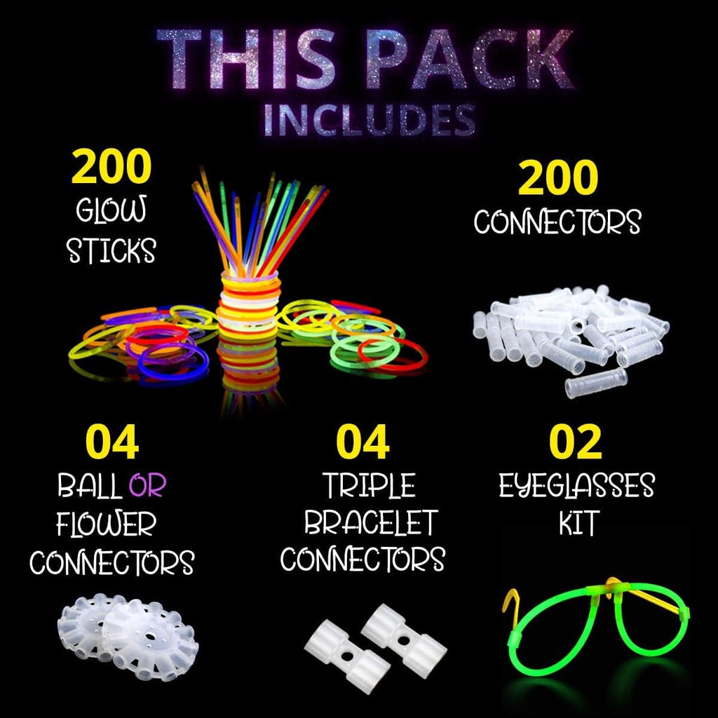 Ammy Glow Glow Sticks (205 Pcs Kit) Bulk Party Pack-100 Pack Glow Sticks with Connectors & Glasses- Party Favors for Kids 8-12- Neon Glow in The Dark Party Supplies for Birthdays & Events