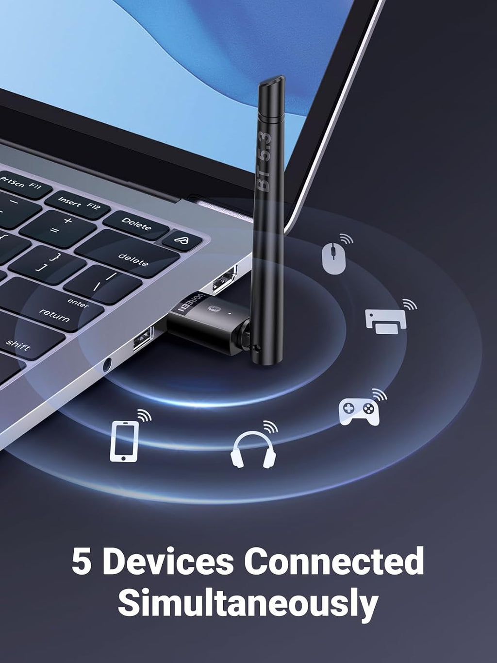 UGREEN Bluetooth 5.3 USB Adapter 328ft/100M Range for PC, Rotatable Antenna