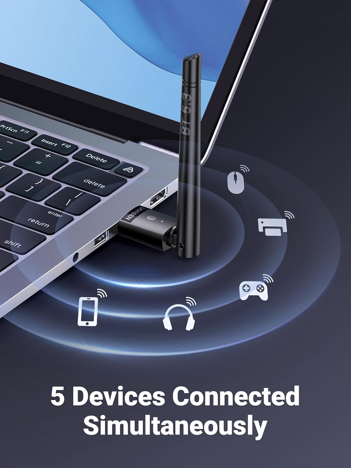 UGREEN Bluetooth 5.3 USB Adapter 328ft/100M Range for PC, Rotatable Antenna