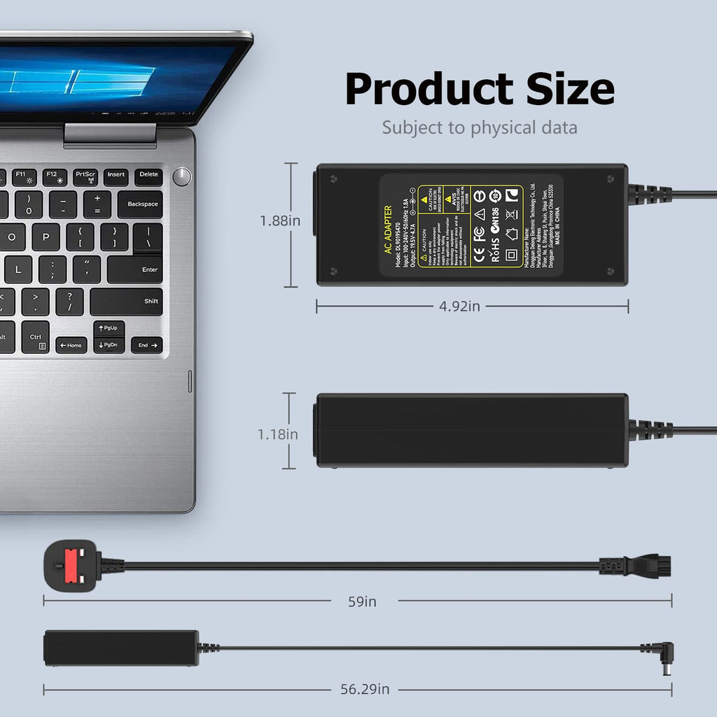 65W Laptop Charger Compatible with Microsoft Surface Pro Laptop Book Go