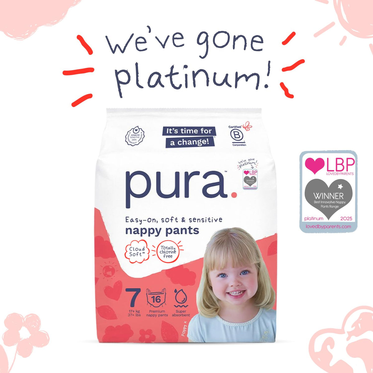 Pura Nappy Pants Size 5 (12–17kg) 20 Count Sensitive Skin