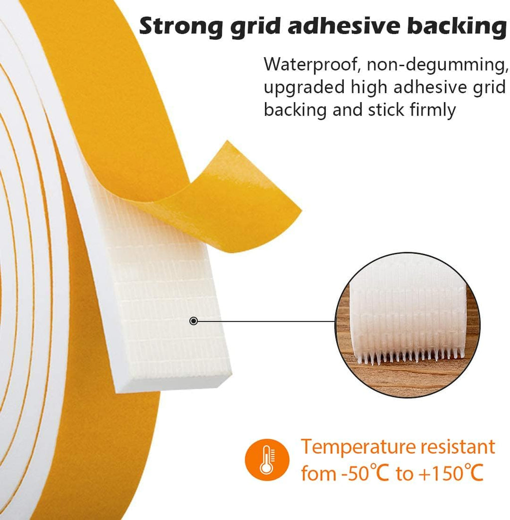 Draught Excluder Self Adhesive Foam Tape 6mm(W) x 3mm(T) Window Door Weather Stripping SoundProof Weather Strip Tape Seals for Gap Seal, 2 Rolls, Total 20M Long White