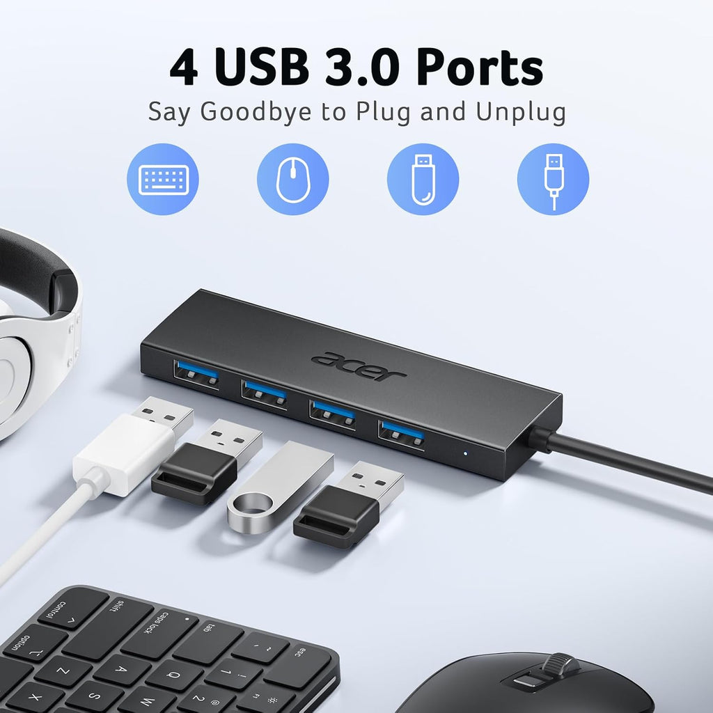Acer USB Hub 3.0, Ultra Slim USB Adapter 4 Ports Splitter with Powered USBC