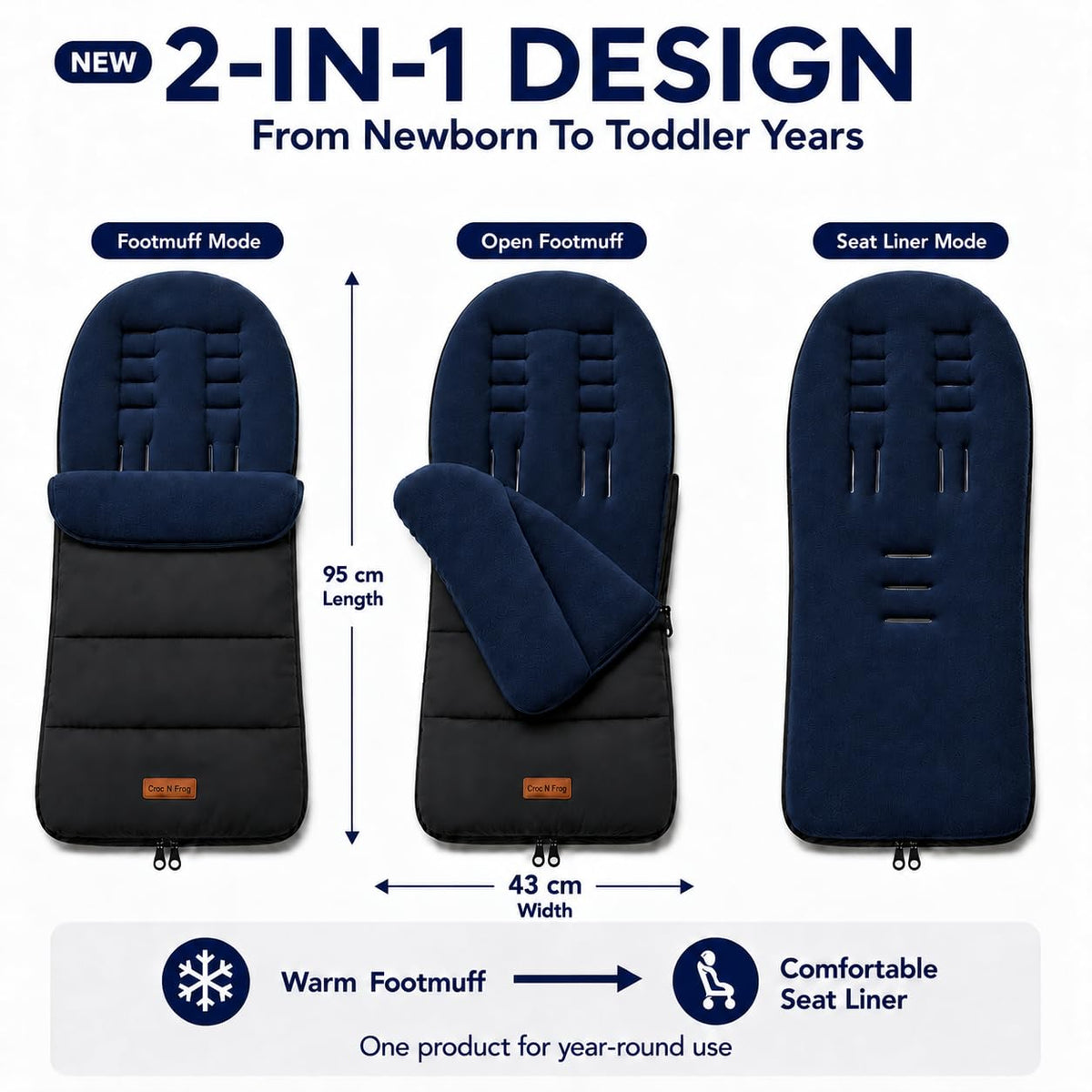 CrocnFrog Universal Baby Bunting Footmuff - Cosy Toes Fit Toddler Foot Muff for Stroller, Buggy, Pushchair & Pram Footmuffs Comes with Warm and Soft Polar Fleece Water, Wind