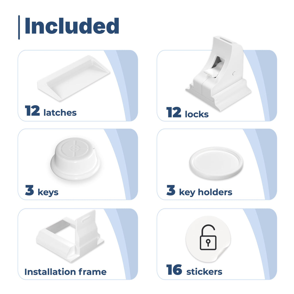 Hoffenbach – 20 Locks & 4 Keys – Magnetic Cupboard Locks – Child Safety Locks for Cabinets, Drawers & Kitchen – Invisible Baby Proofing with Magnet for Doors & Cupboards – White