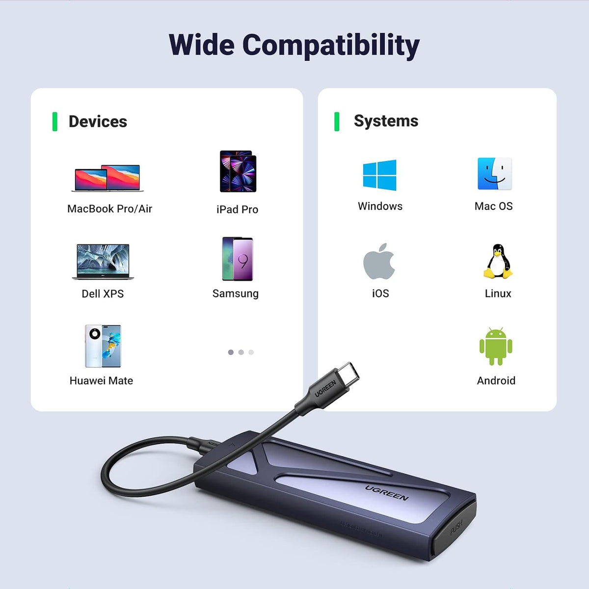 UGREEN M.2 NVMe SSD Enclosure, 10Gbps Aluminum NVMe Enclosure, Tool-Free