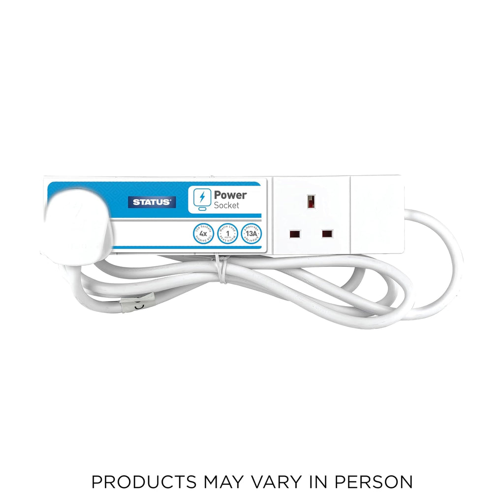 STATUS 4 Socket Extension Lead, 2m Black 13A Power Strip for Home or Office Use (S4W2MBL1PK4)