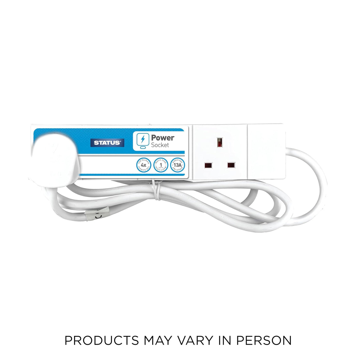 STATUS 4 Socket Extension Lead, 2m Black 13A Power Strip for Home or Office Use (S4W2MBL1PK4)