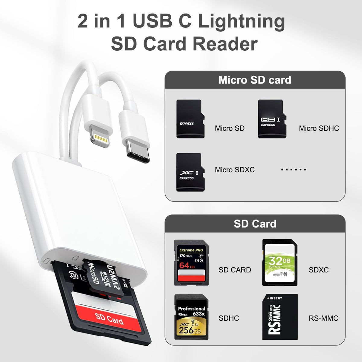 USB C SD Card Reader for iPhone 15 16 17, iPad Pro/mini/Air, MacBook Air/Pro, Samsung S25/S24,Type C Card Reader with Dual Slot Memory Card Reader Trail Camera Card Viewer USB C to SD Card OTG Adapter