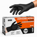 ANSIO Black Nitrile Latex Free Disposable Gloves Small, 100 Pack