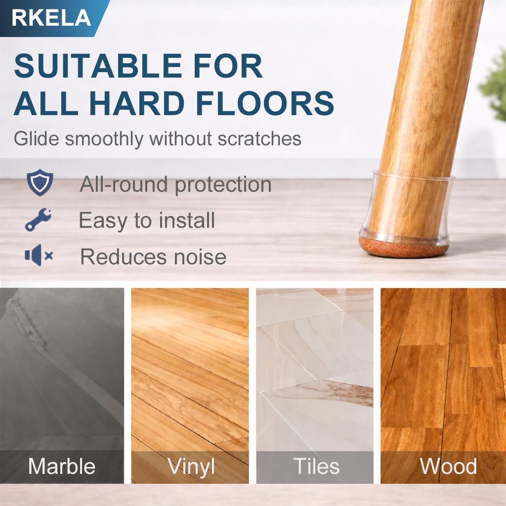 Square Chair Leg Floor Protectors, 16 Pcs, Large Clear