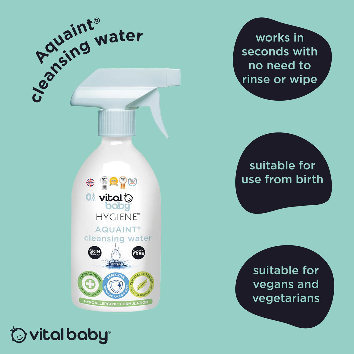 Vital Baby Aquaint Cleansing Water 50ml | Hypoallergenic, Antibacterial