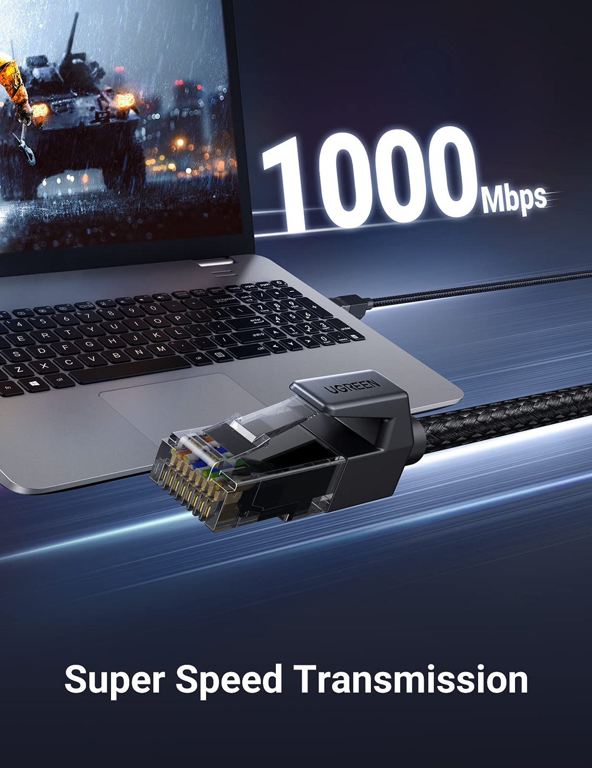 UGREEN Ethernet Cable 2M, High-Speed Gigabit Cat 6 Network Cable Braided