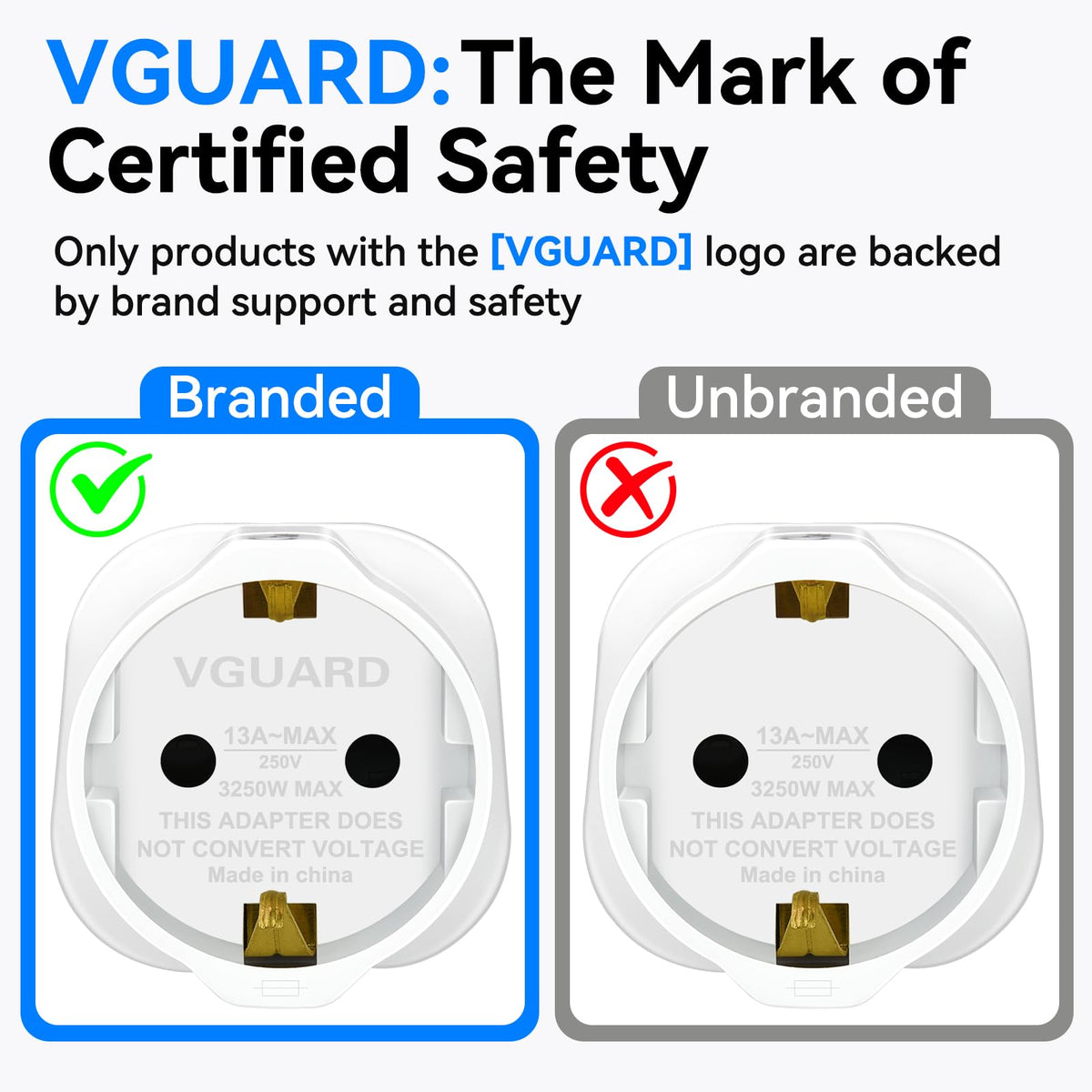 VGUARD European to UK Plug Adaptor, BS8546 Certified EU to UK Adapter