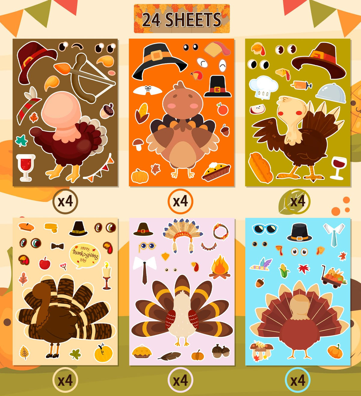 HSHFAMIIY 24 PCS Animal Face Stickers – DIY Decorative Animal Character Stickers for Crafts, Scrapbooking, Party Decorations, Gift Wrapping & Holiday Projects