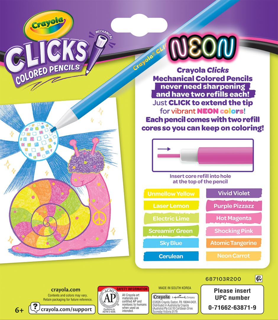 Crayola Clicks Retractable Tip Markers (10ct), Washable Cone Tip Art Marker Set, Cute Aesthetic School Supplies, Classroom Must Haves, Ages 8+