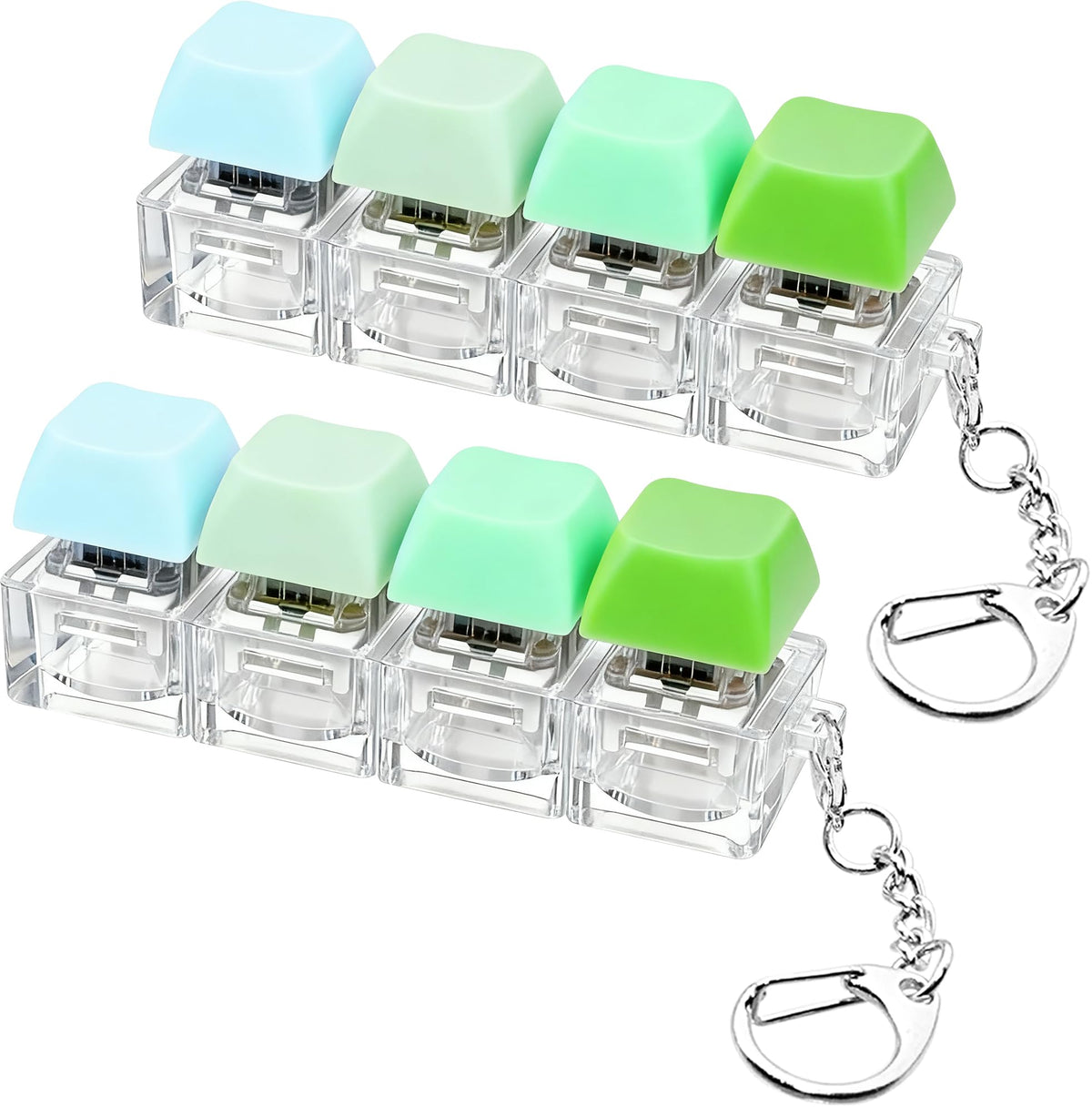2 PCS Keyboard Fidget Toy, Keyboard Fidget Keychain 4-in-1 Keyboard Decompression Button Finger Clicker Toys (Pink Yellow White Green, General)