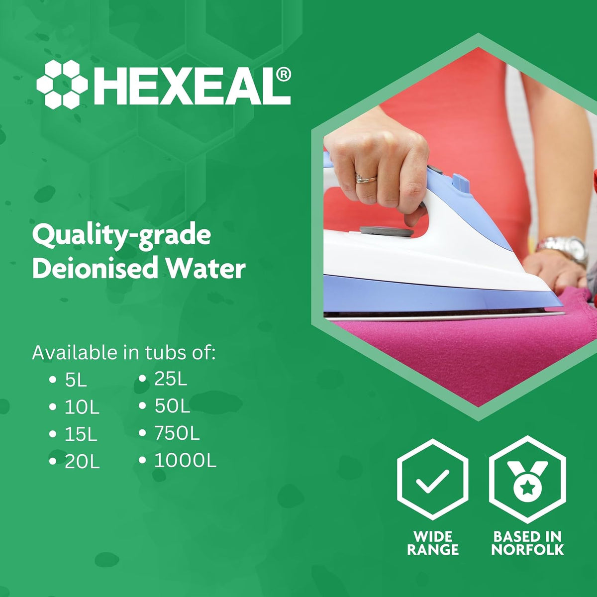 Hexeal Deionised Water 5L - For Steam Irons, Car Batteries & Vehicles