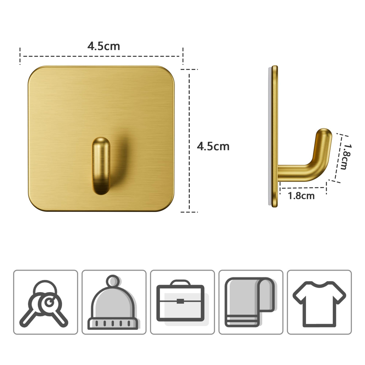 Aikzik 6 Pack Self Adhesive Hooks, Stainless Steel Sticky Hook Heavy Duty, Over 8kg Load - Hooks for Hanging for Towel, Coat, Key, Stick on Bathroom, Kitchen, Door and Wall