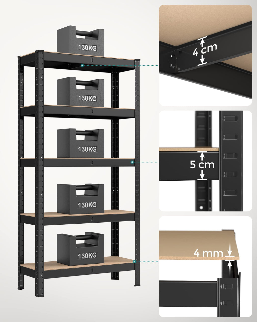 SONGMICS 5-Tier Heavy-Duty Shelving Units, Set of 2, Boltless Assembly